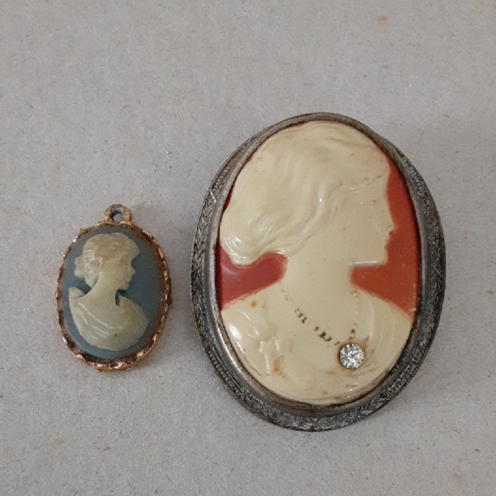 Vintage Lot Cameo Pendant and Brooch